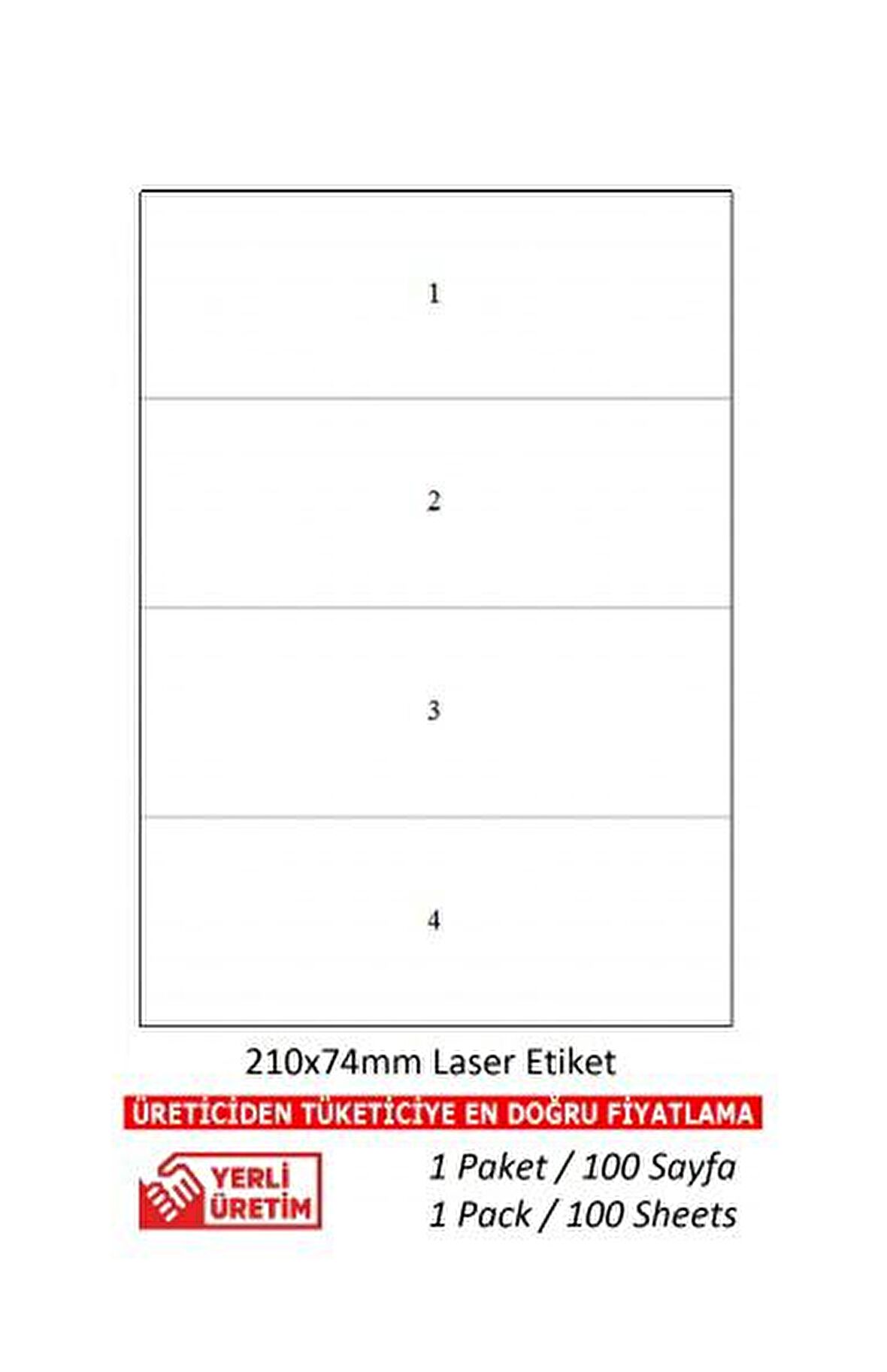 A1Etiket Tw-2404 100 A4 Sayfa 210 x 74 mm 100 A4 Lazer Etiket  A4 Sayfada 4 Etiket